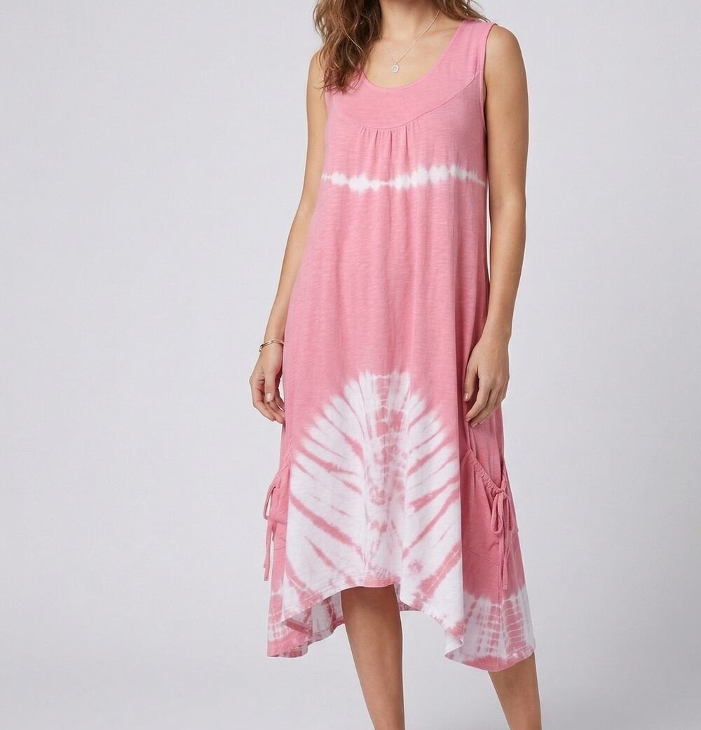 Island Planet Pink Sleeveless Pullover Dress One Size Pink White Tie Dye